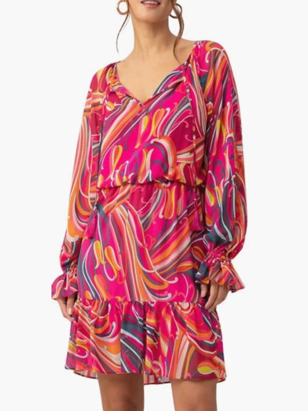 NWT Trina Turk Viti Geometric Tropical Minidress Long sleeve  Size Small